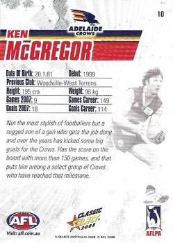 2008 Select AFL Classic #10 Ken McGregor Back